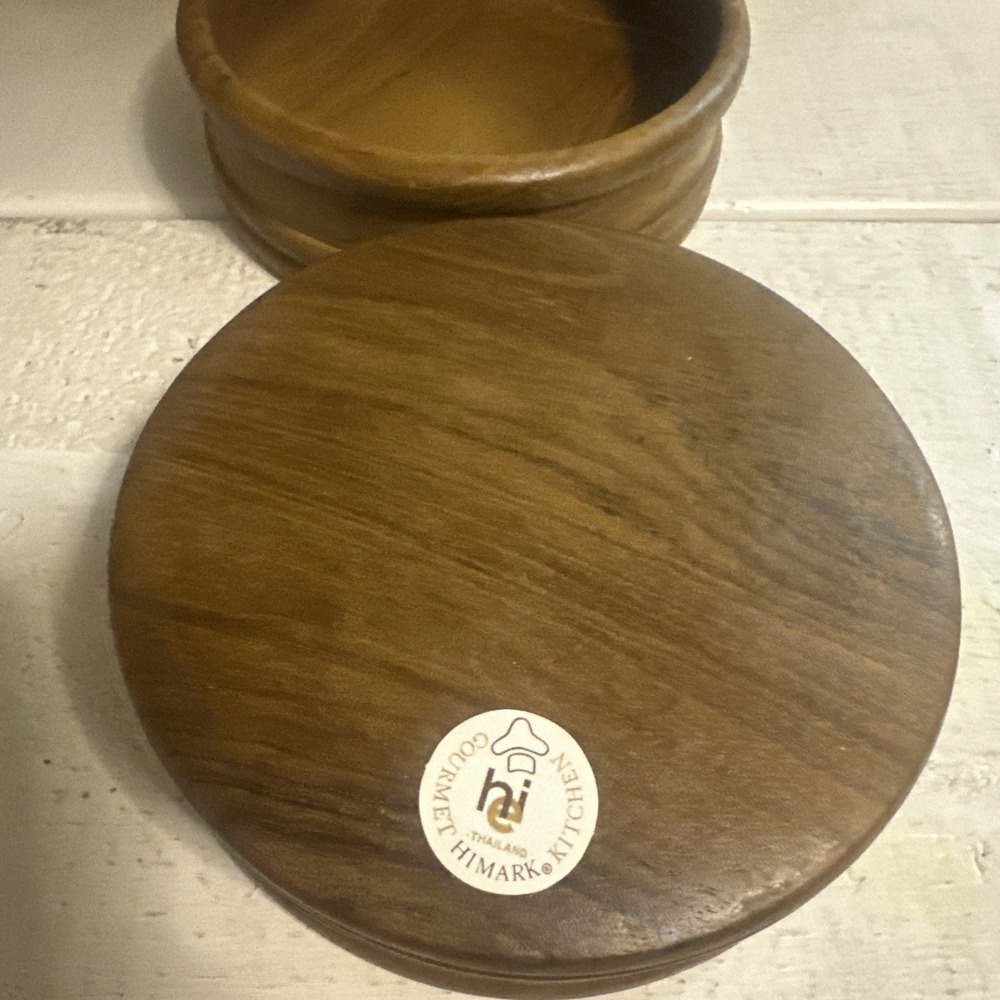 Vtg NOS 7pc Himark Teak Wood Gourmet Salad Bowl Set 1 Lg 4 Sm.Bowl & Servers - Picture 15 of 16